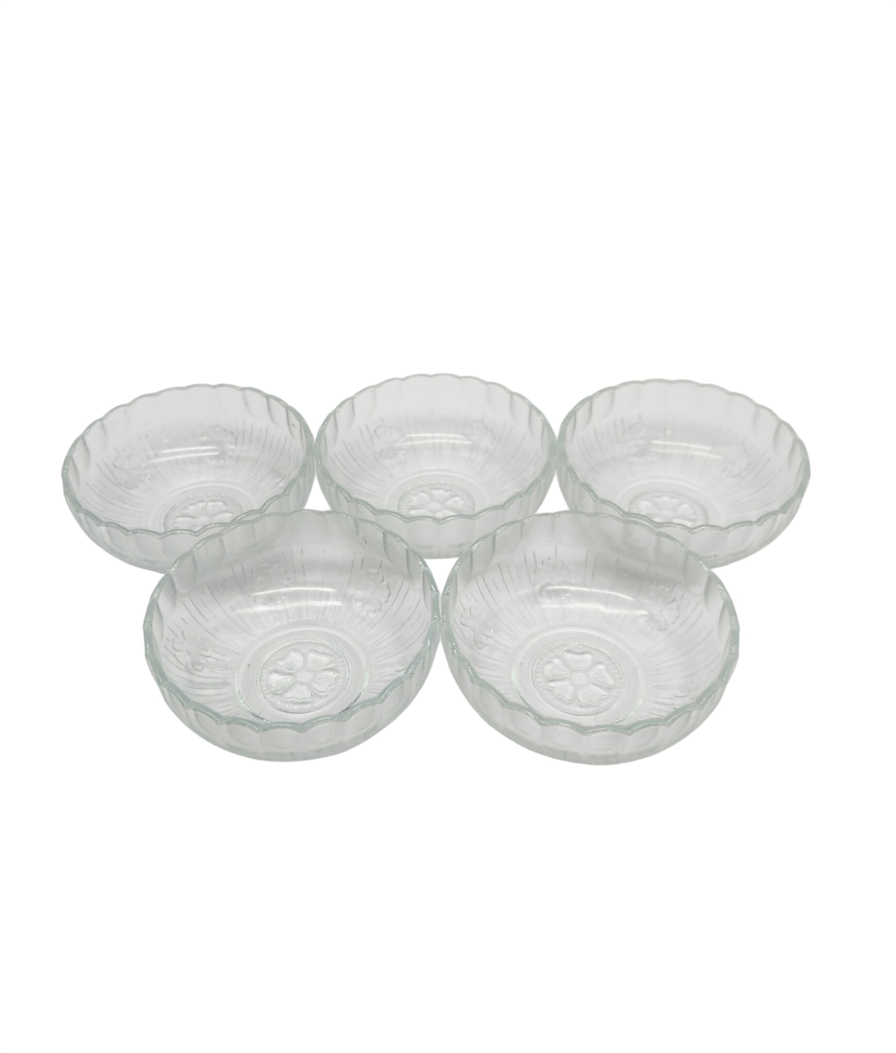 Lot de 5 coupelles à dessert en verre moulé vintage - 10,00 € Lot de 5 coupelles à dessert en verre moulé vintage reconditionné disponible sur Label Emmaüs