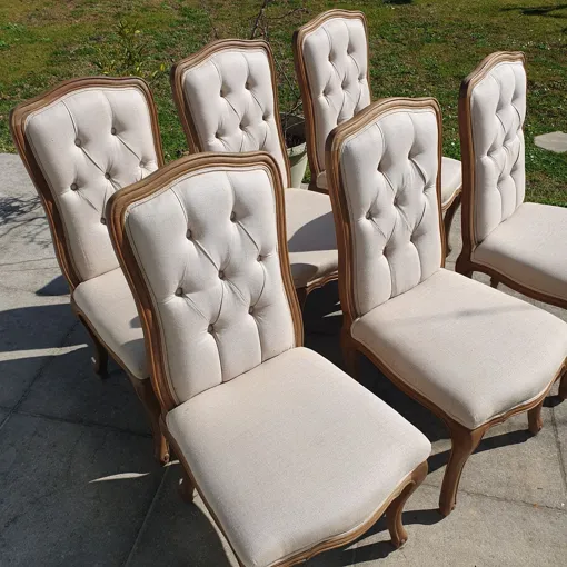 Lot de 6 chaises de salle à manger - chêne massif et tissus coloris crème. Bon état reconditionné disponible sur Rakuten