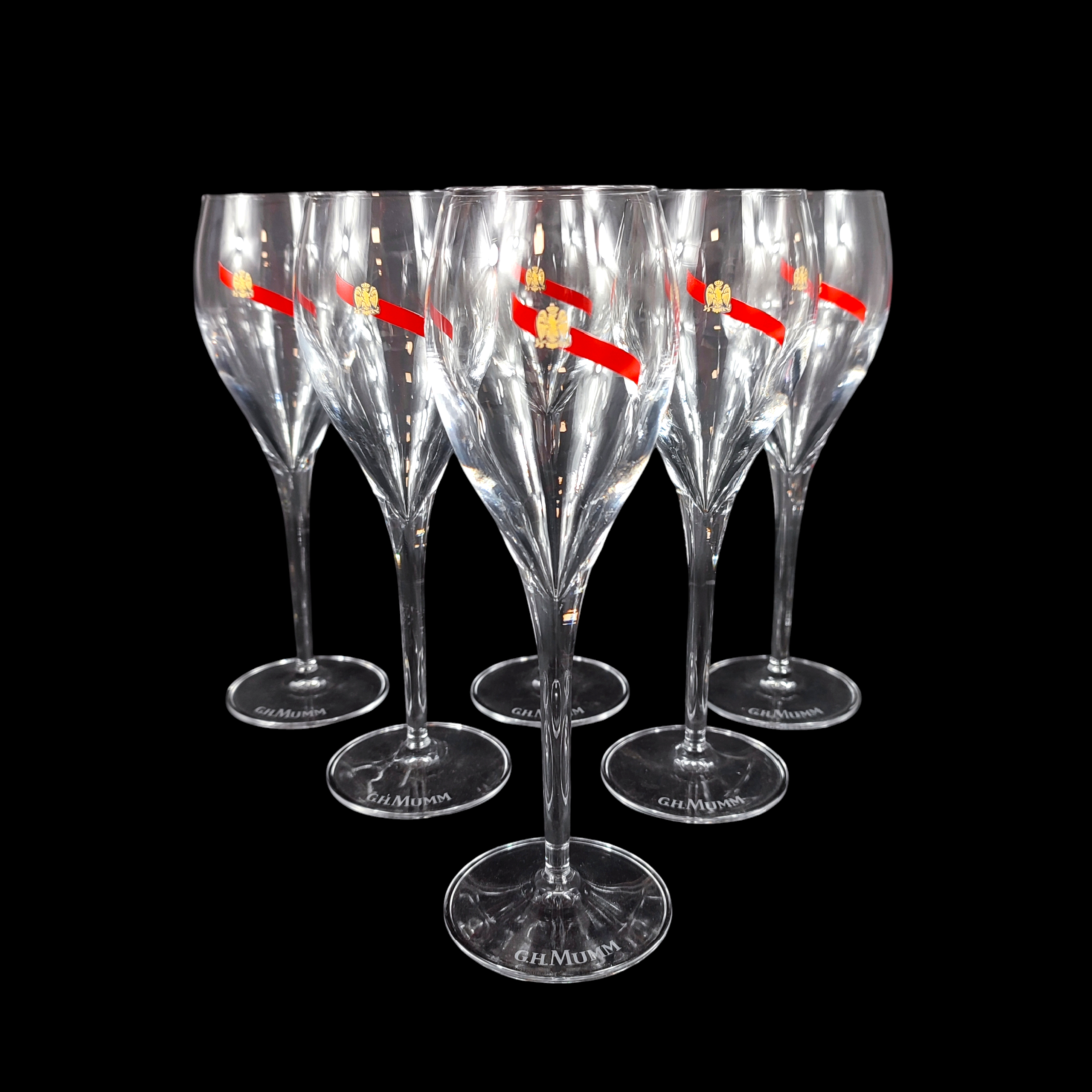 Voir photo 5 de Lot de 6 flûtes à Champagne GH Mumm - modèle Rubis Lot de 6 flûtes à Champagne GH Mumm - modèle Rubis Bon état reconditionné photo 5