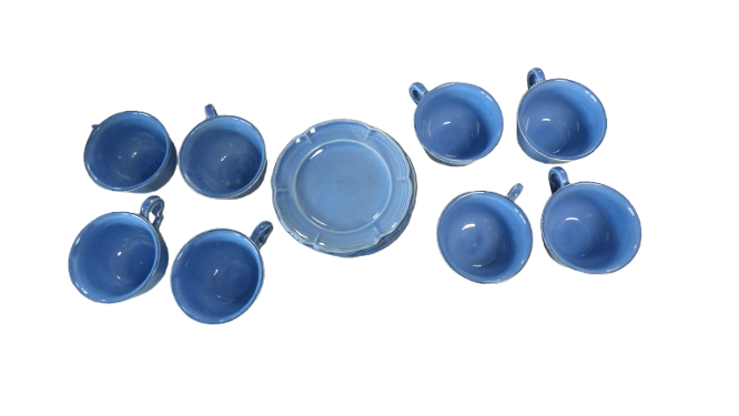 Voir photo 3 de Lot de 8 soucoupes et 8 tasses à café bleues Niderviller assorties Lot de 8 soucoupes et 8 tasses à café bleues Niderviller assorties État correct reconditionné photo 3
