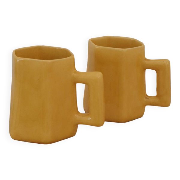 Lot de deux tasses design en ceramique jaune citron Bon état reconditionné (offre indisponible)