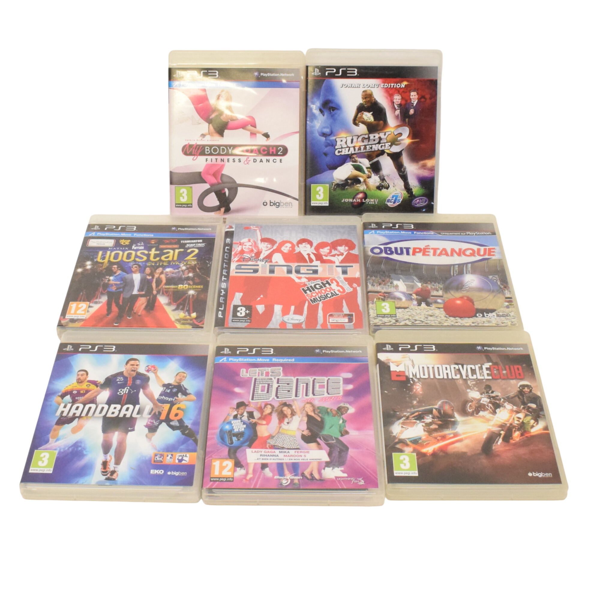 Lot de huit jeux pour console Sony Playstation 3 Bon état - 13,00 € Lot de huit jeux pour console Sony Playstation 3 Bon état reconditionné disponible sur Label Emmaüs