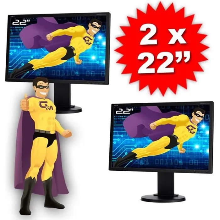 Lot DUAL SCREEN 2 Ecrans PC Pro 22 NEC E222W-BK TFT TN VGA DVI Display VESA Reconditionné - 116,30 € Lot DUAL SCREEN 2 Ecrans PC Pro 22 NEC E222W-BK TFT TN VGA DVI Display VESA Reconditionné NEC reconditionné disponible sur Cdiscount Seconde Vie