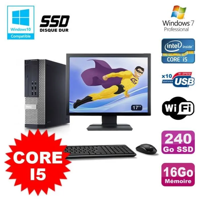 Lot PC Dell 7010 SFF Core I5 2400 3.2GHz 16Go 240Go SSD Wifi W7 + Ecran 17 Reconditionné - 309,00 € Lot PC Dell 7010 SFF Core I5 2400 3.2GHz 16Go 240Go SSD Wifi W7 + Ecran 17 Reconditionné Dell reconditionné disponible sur Cdiscount Seconde Vie