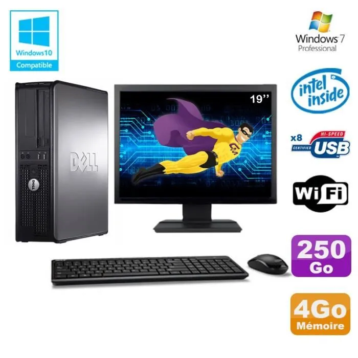 Acheter Lot PC DELL Optiplex 780 DT Intel E7500 2.93Ghz 4Go 250Go WIFI Win 7 + Ecran 19 refurbished - 214,00 € Lot PC DELL Optiplex 780 DT Intel E7500 2.93Ghz 4Go 250Go WIFI Win 7 + Ecran 19 refurbished reconditionné disponible sur Cdiscount Seconde Vie