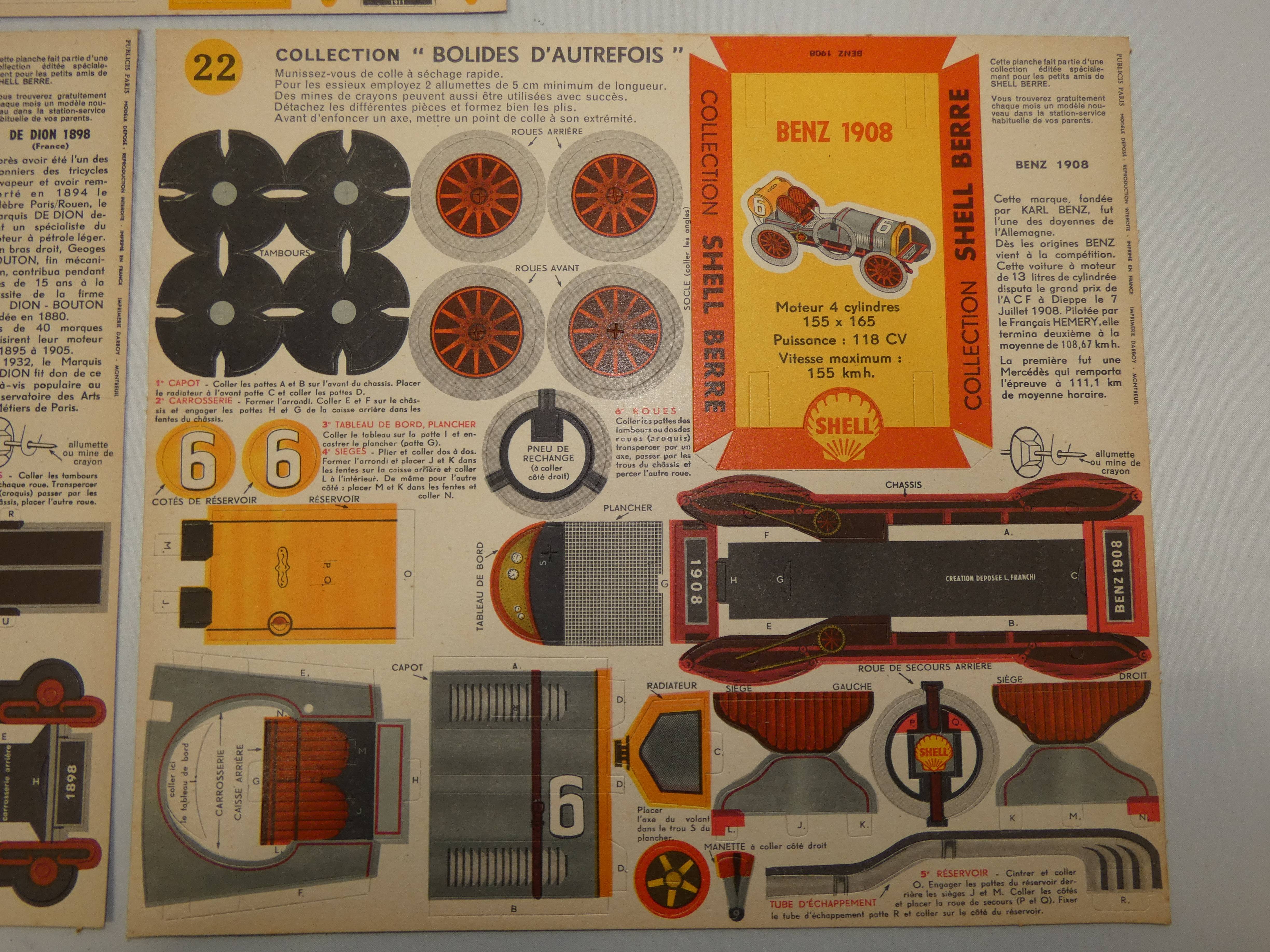 Voir photo 4 de Lot vintage de 3 maquettes en carton de la collection "Bolides d'autrefois" distribué par SHELL Lot vintage de 3 maquettes en carton de la collection "Bolides d'autrefois" distribué par SHELL Bon état reconditionné photo 4