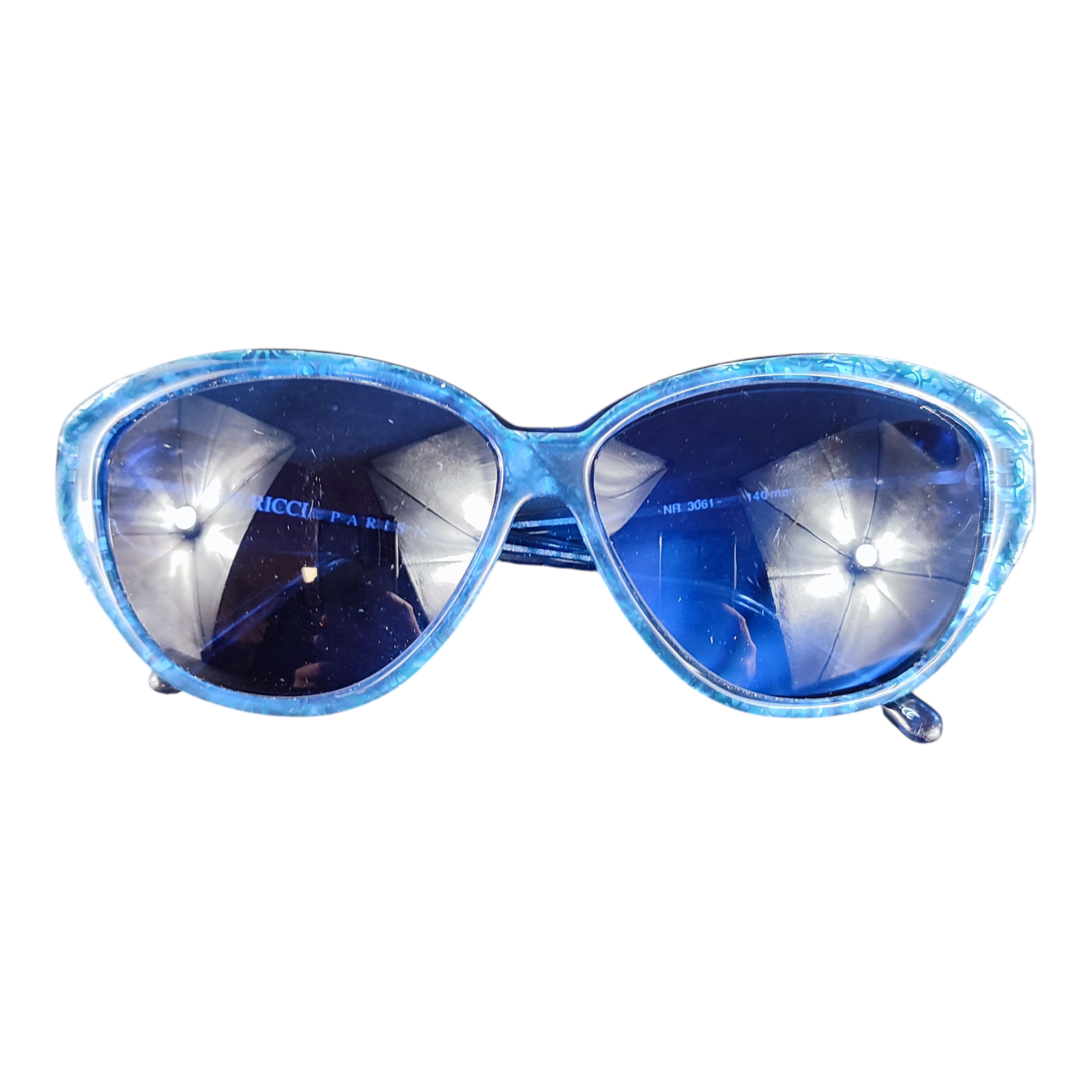Voir photo 2 de Lunettes de soleil vintage Nina RICCI bleues pour femme Lunettes de soleil vintage Nina RICCI bleues pour femme État correct reconditionné photo 2