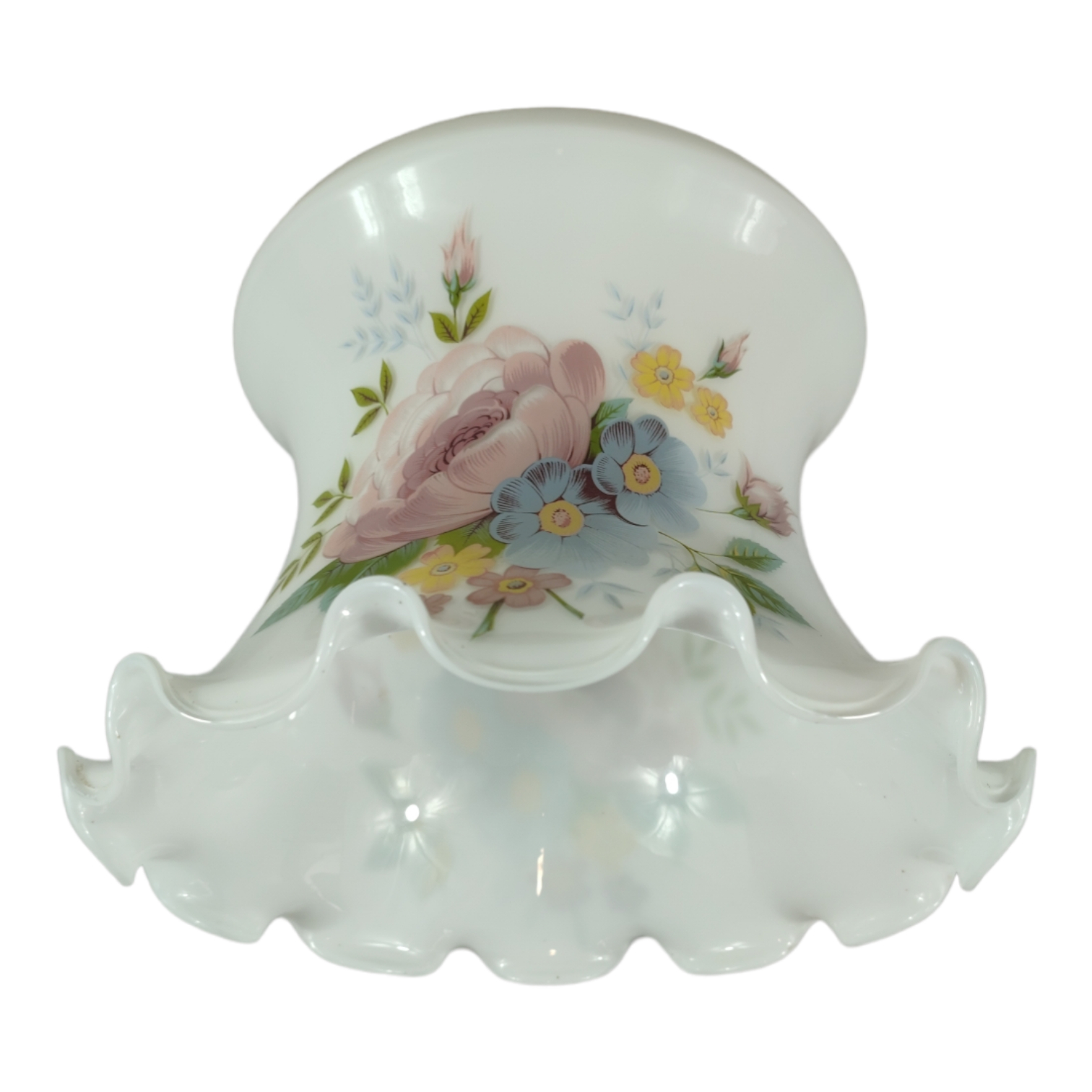 Voir photo 5 de Lustre abat-jour en opaline blanche fleurie - 21,5 cm Lustre abat-jour en opaline blanche fleurie - 21,5 cm Bon état reconditionné photo 5