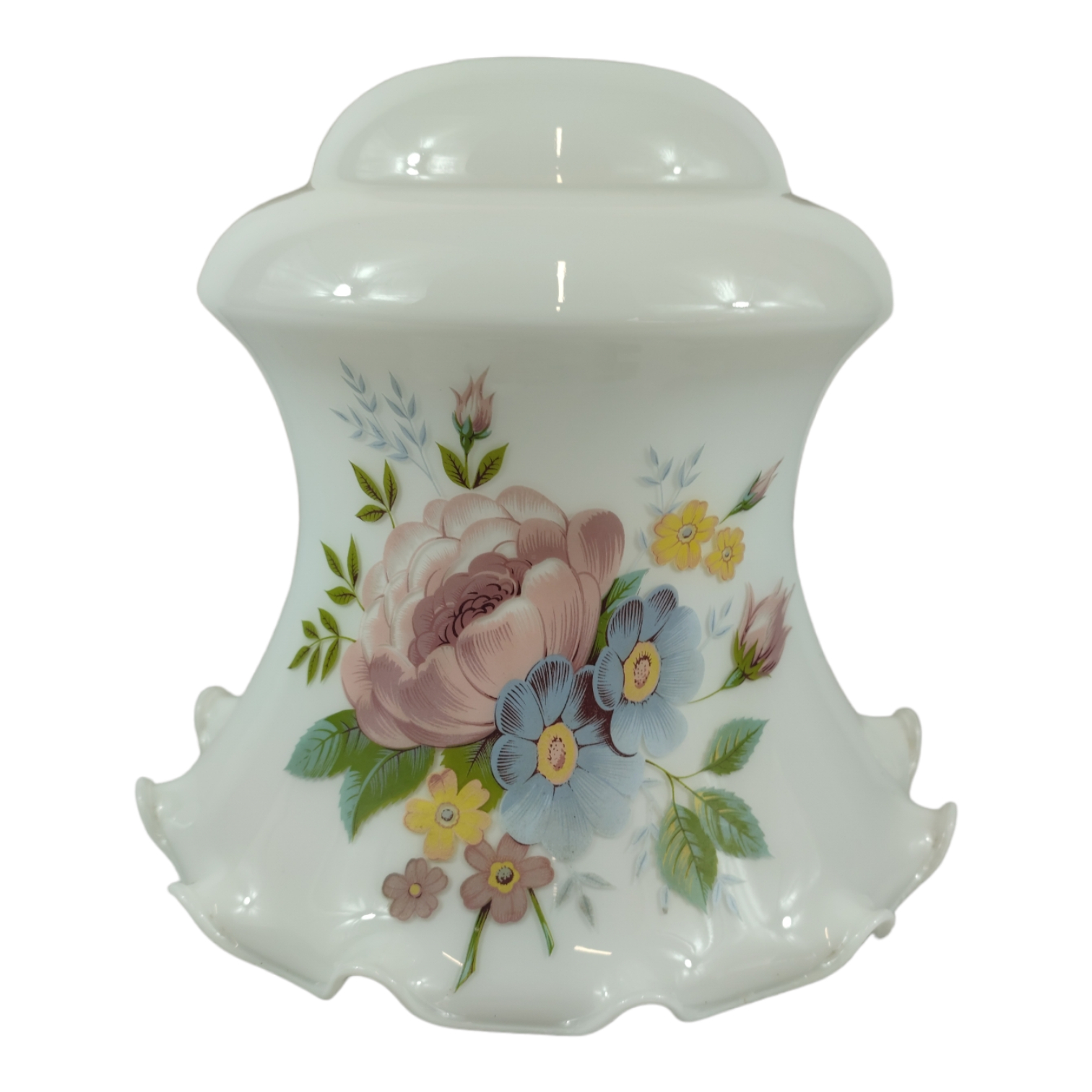 Lustre abat-jour en opaline blanche fleurie - 21,5 cm Bon état - 19,50 € Lustre abat-jour en opaline blanche fleurie - 21,5 cm Bon état reconditionné disponible sur Label Emmaüs