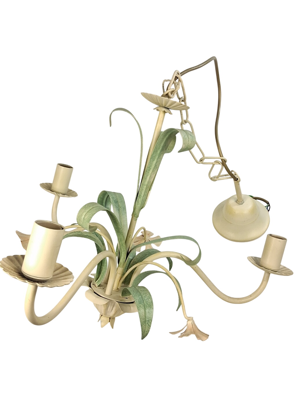 Acheter Lustre italien à 3 éclairages métal écru, vert et rose forme feuilles et fleurs Très bon état - 35,00 € Lustre italien à 3 éclairages métal écru, vert et rose forme feuilles et fleurs Très bon état reconditionné disponible sur Label Emmaüs