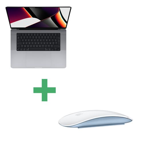 MacBook Pro Retina 16 2021 Apple M1 Pro 3,2 Ghz 16 Go 512 Go SSD Gris Sidéral reconditionné - Souris Apple Magic Mouse Bleue incluse État correct N/A reconditionné disponible sur Fnac