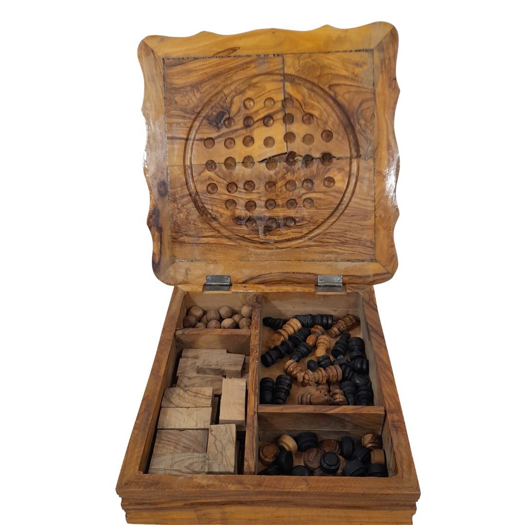 Voir photo 2 de Magnifique Coffret de Jeux 4-en-1 en Bois d'Olivier Artisanal – Échecs, Dames, Solitaire & Dominos Magnifique Coffret de Jeux 4-en-1 en Bois d'Olivier Artisanal – Échecs, Dames, Solitaire & Dominos Très bon état reconditionné photo 2
