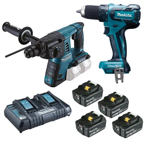 Makita - Pack de 2 machines (Perofo-burineur SDS-Plus + perceuse visseuse) 18V Li-Ion - DLX2100PTJ Bon état reconditionné disponible sur Rakuten