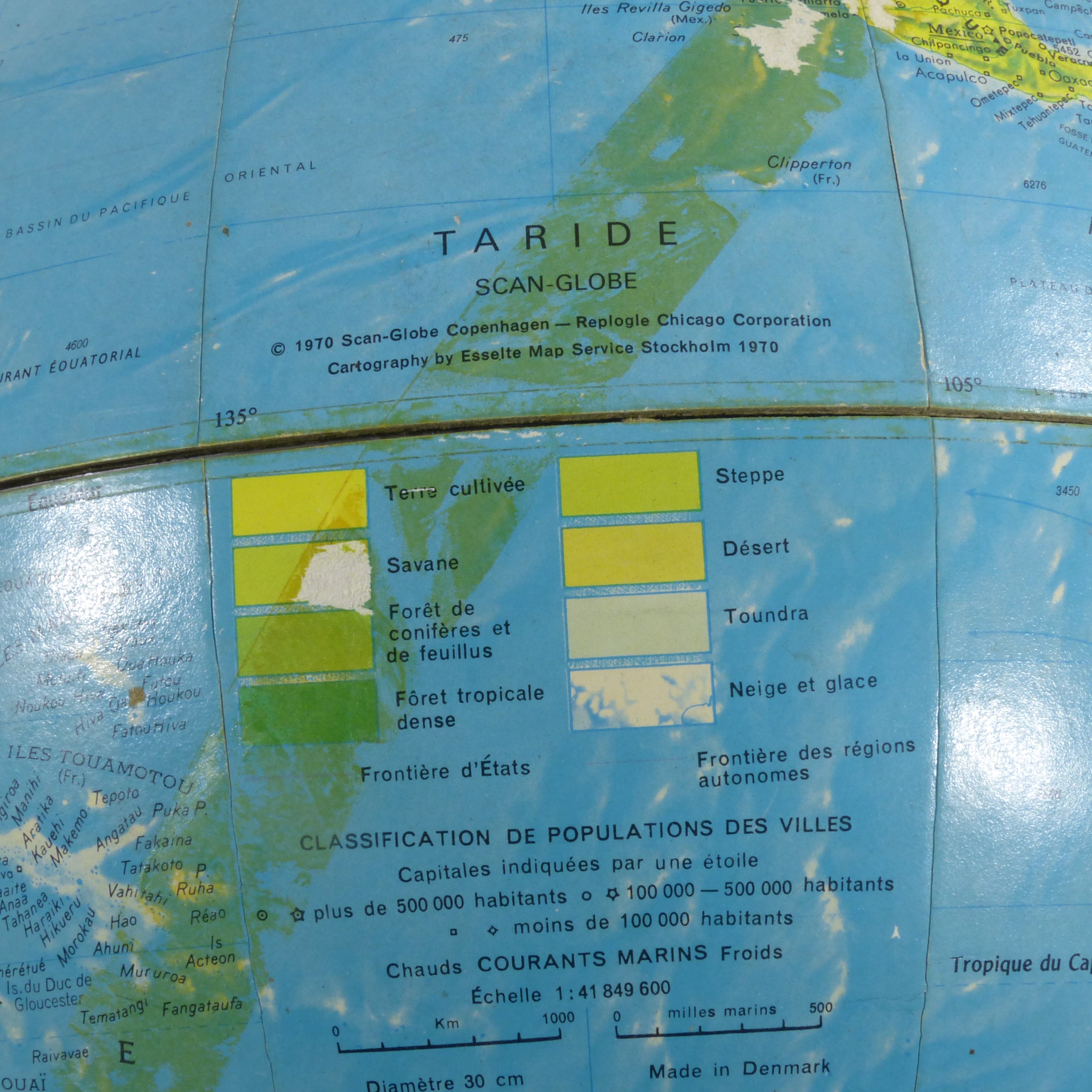 Voir photo 3 de Mappemonde / Globe terrestre en métal doré - Scan Globe, Années 70 Mappemonde / Globe terrestre en métal doré - Scan Globe, Années 70 Bon état reconditionné photo 3