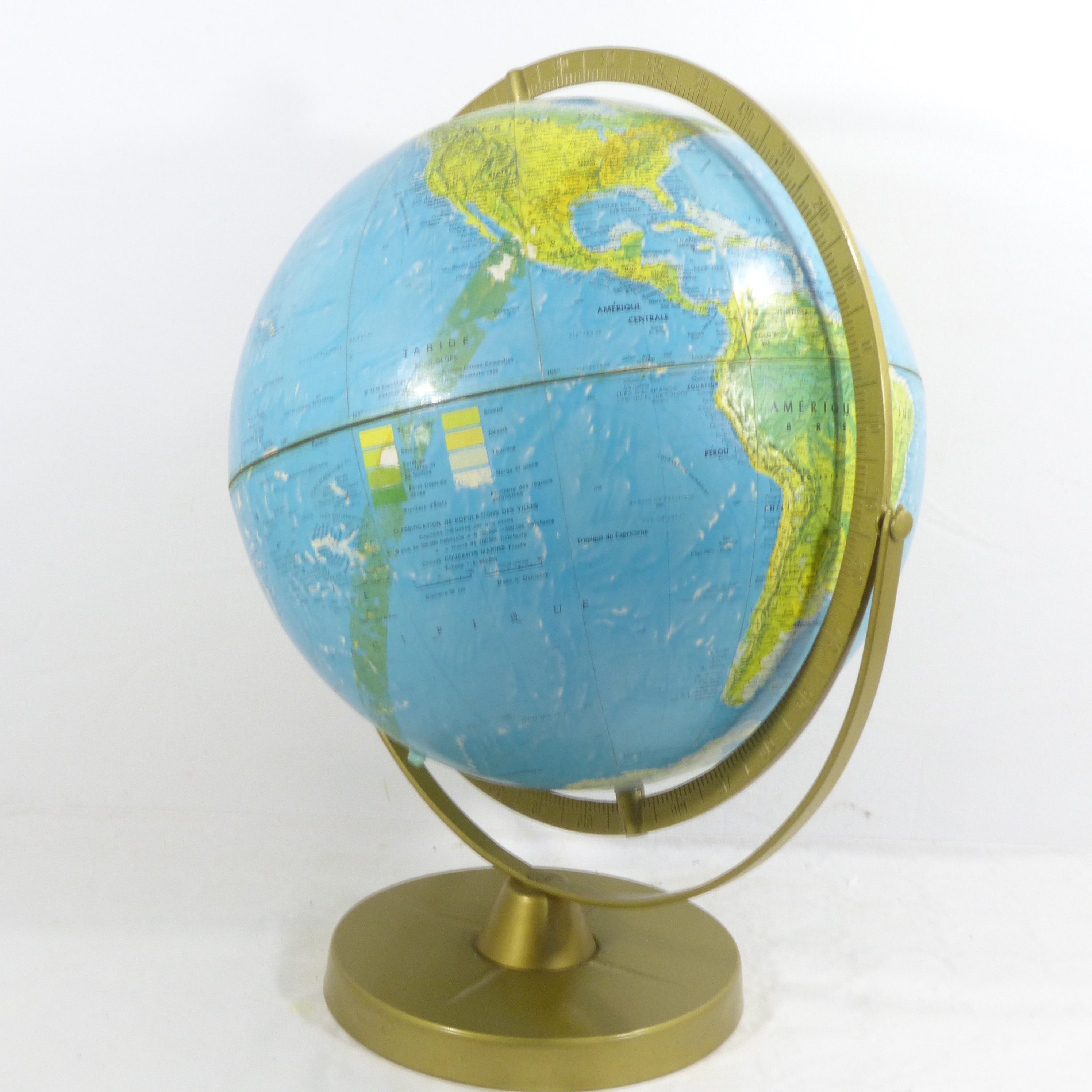 Voir photo 7 de Mappemonde / Globe terrestre en métal doré - Scan Globe, Années 70 Mappemonde / Globe terrestre en métal doré - Scan Globe, Années 70 Bon état reconditionné photo 7