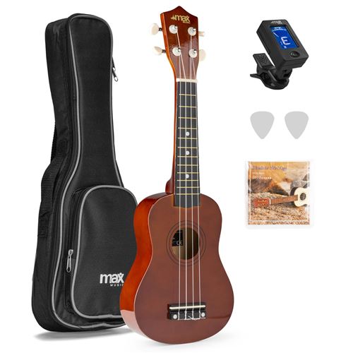 Max UKEY - Pack ukulélé et accessoires - Marron, cordes en nylon, avec un accordeur numérique, 2 médiators, un sac de transport État correct N/A reconditionné disponible sur Fnac