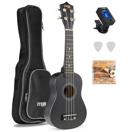 Max UKEY - Pack ukulélé et accessoires - Noir, cordes en nylon, avec un accordeur numérique, 2 médiators État correct N/A reconditionné disponible sur Fnac