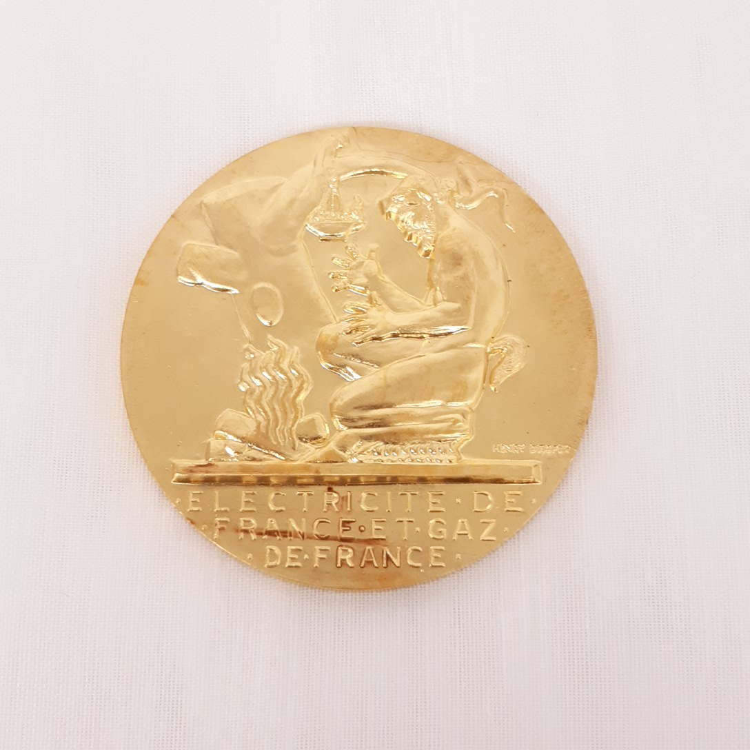 Voir photo 3 de Médaille de travail en bronze doré EDF signé Henry Dropsy Médaille de travail en bronze doré EDF signé Henry Dropsy État correct reconditionné photo 3