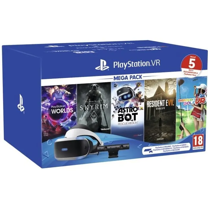 MégaPack PSVR 2 MK4 : Casque PSVR + PS Camera V2 + VR Worlds + Skyrim + Everybodys Golf VR + Resident Evil 7 + Astro Bot Reconditionné - 699,99 € MégaPack PSVR 2 MK4 : Casque PSVR + PS Camera V2 + VR Worlds + Skyrim + Everybodys Golf VR + Resident Evil 7 + Astro Bot Reconditionné Sony Interactive Entertainment reconditionné disponible sur Cdiscount Seconde Vie