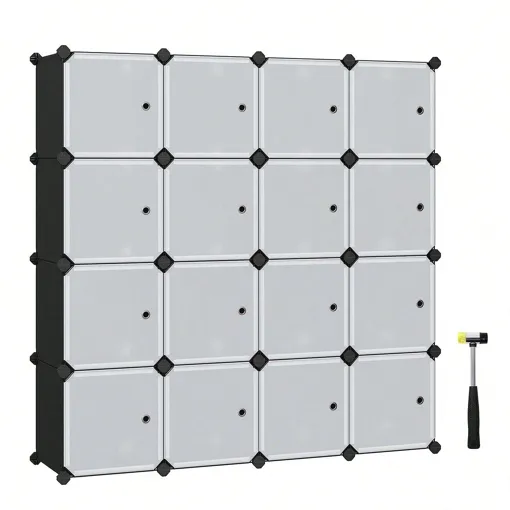 Meuble de rangement Modulable, 16 compartiments, Étagère en plastique, avec portes, Noir Bon état reconditionné disponible sur Rakuten