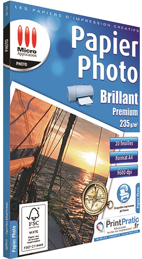 Micro Application Papier Photo BRILLANT PREMIUM - Brillant - blanc - A4 (210 x 297 mm) - 235 g/m² - 20 feuille(s) papier photo État correct Micro Application reconditionné disponible sur Fnac