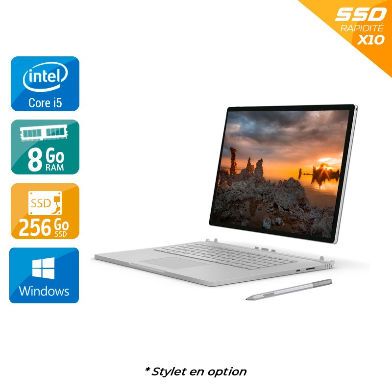 Microsoft Surface Book 2 13,5'' i5 Gen 8 8Go RAM 256Go SSD Windows 10 État correctOccasion certifiée reconditionnée Bon état reconditionné disponible sur Kiatoo