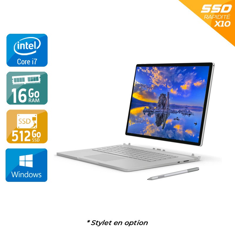 Microsoft Surface Book 2 13,5'' i7 Gen 8 16Go RAM 512Go SSD Windows 10 État correctOccasion certifiée reconditionnée Bon état reconditionné disponible sur Kiatoo