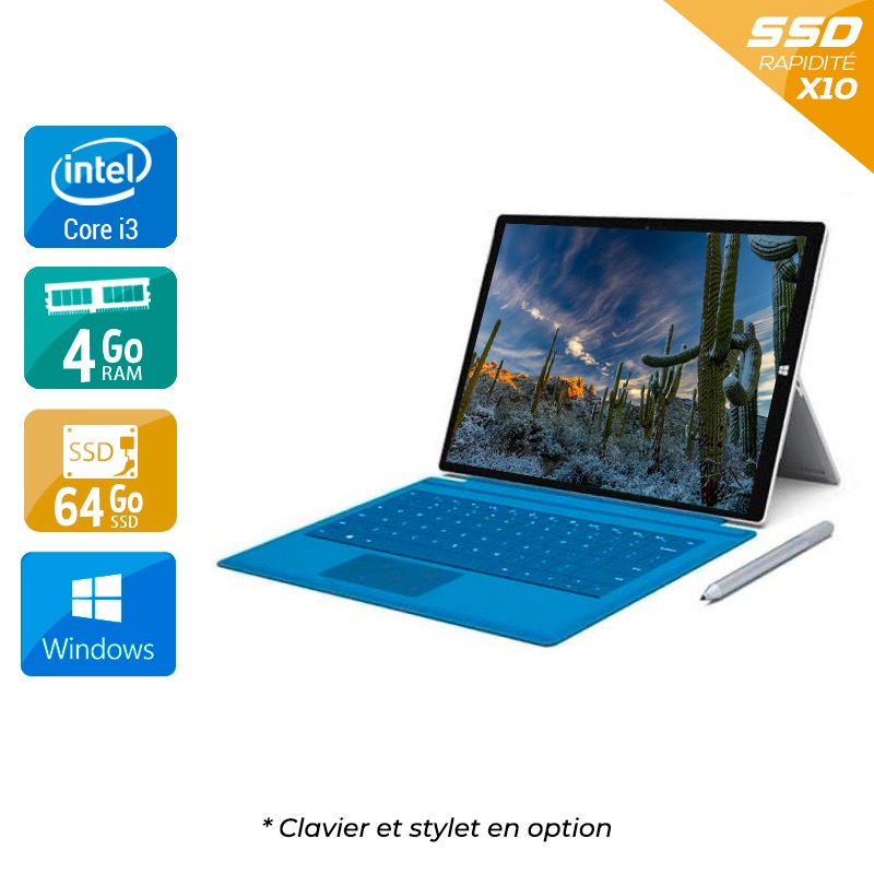 Microsoft Surface Pro 3 12'' i3 4Go RAM 64Go SSD Windows 10 État correctOccasion certifiée reconditionnée Bon état reconditionné disponible sur Kiatoo