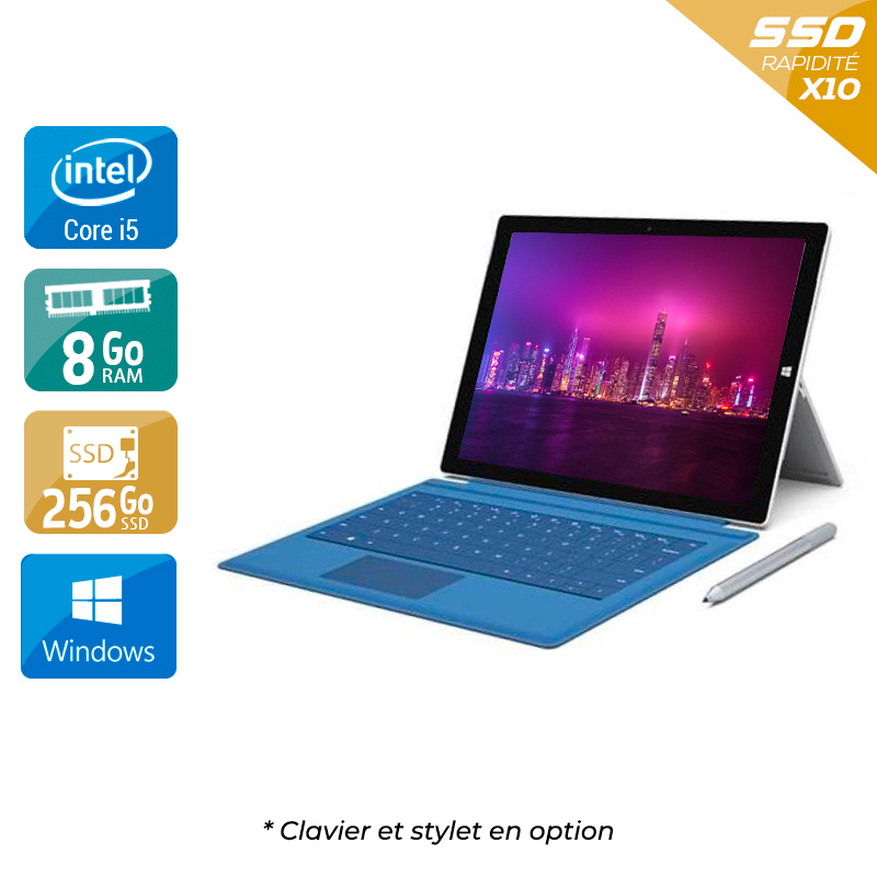 Microsoft Surface Pro 3 12'' i5 8Go RAM 256Go SSD Windows 10 État correctOccasion certifiée reconditionnée Bon état reconditionné disponible sur Kiatoo