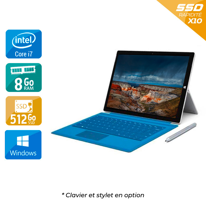 Microsoft Surface Pro 3 12'' i7 8Go RAM 512Go SSD Windows 10 État correctOccasion certifiée reconditionnée Bon état reconditionné disponible sur Kiatoo