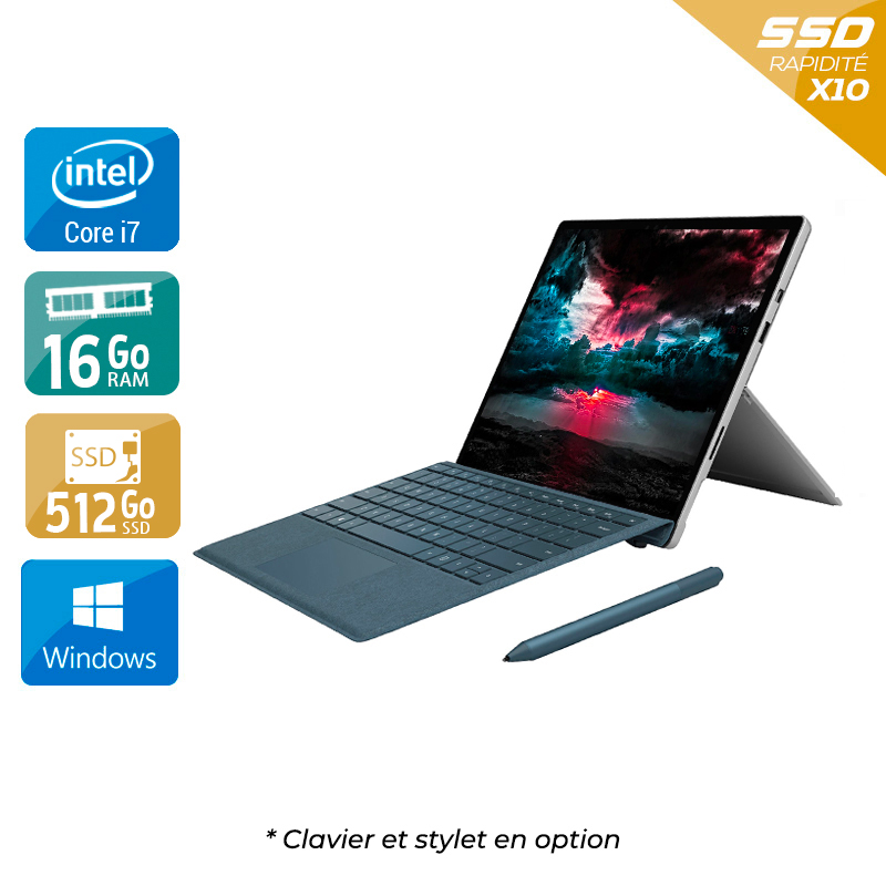 Microsoft Surface Pro 5 12,3'' (modèle 1796 _ 2017) i7 Gen 7 16Go RAM 512Go SSD Windows 10 État correctOccasion certifiée reconditionnée Bon état reconditionné disponible sur Kiatoo