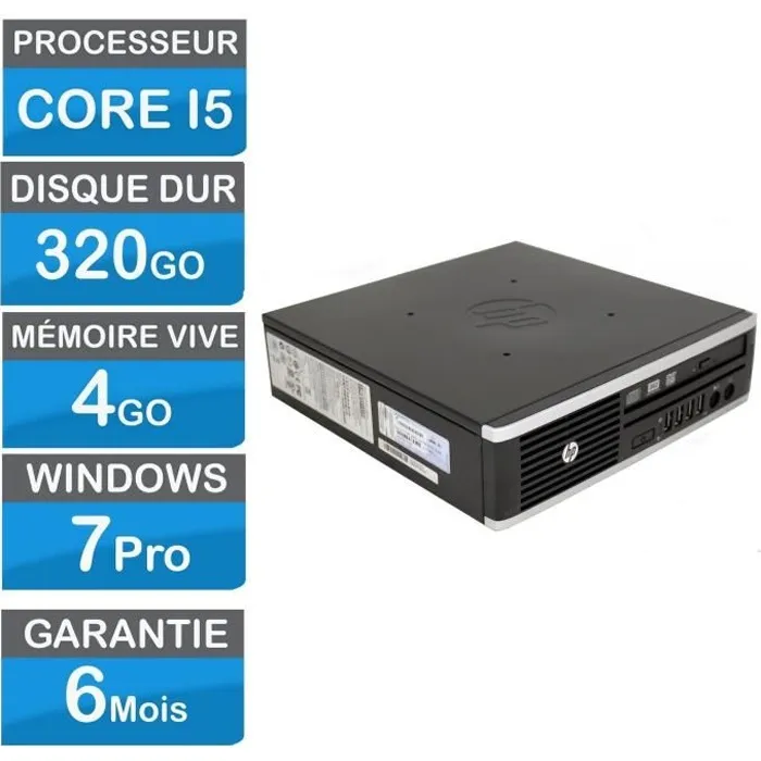Mini PC bureau HP Compaq Elite 8300 USDT / Core I5-3570S 3.10 Ghz /320Go / 4 Go Ram / Win7/ Garantie 6 mois Reconditionné - 215,00 € Mini PC bureau HP Compaq Elite 8300 USDT / Core I5-3570S 3.10 Ghz /320Go / 4 Go Ram / Win7/ Garantie 6 mois Reconditionné Hewlett-Packard reconditionné disponible sur Cdiscount Seconde Vie