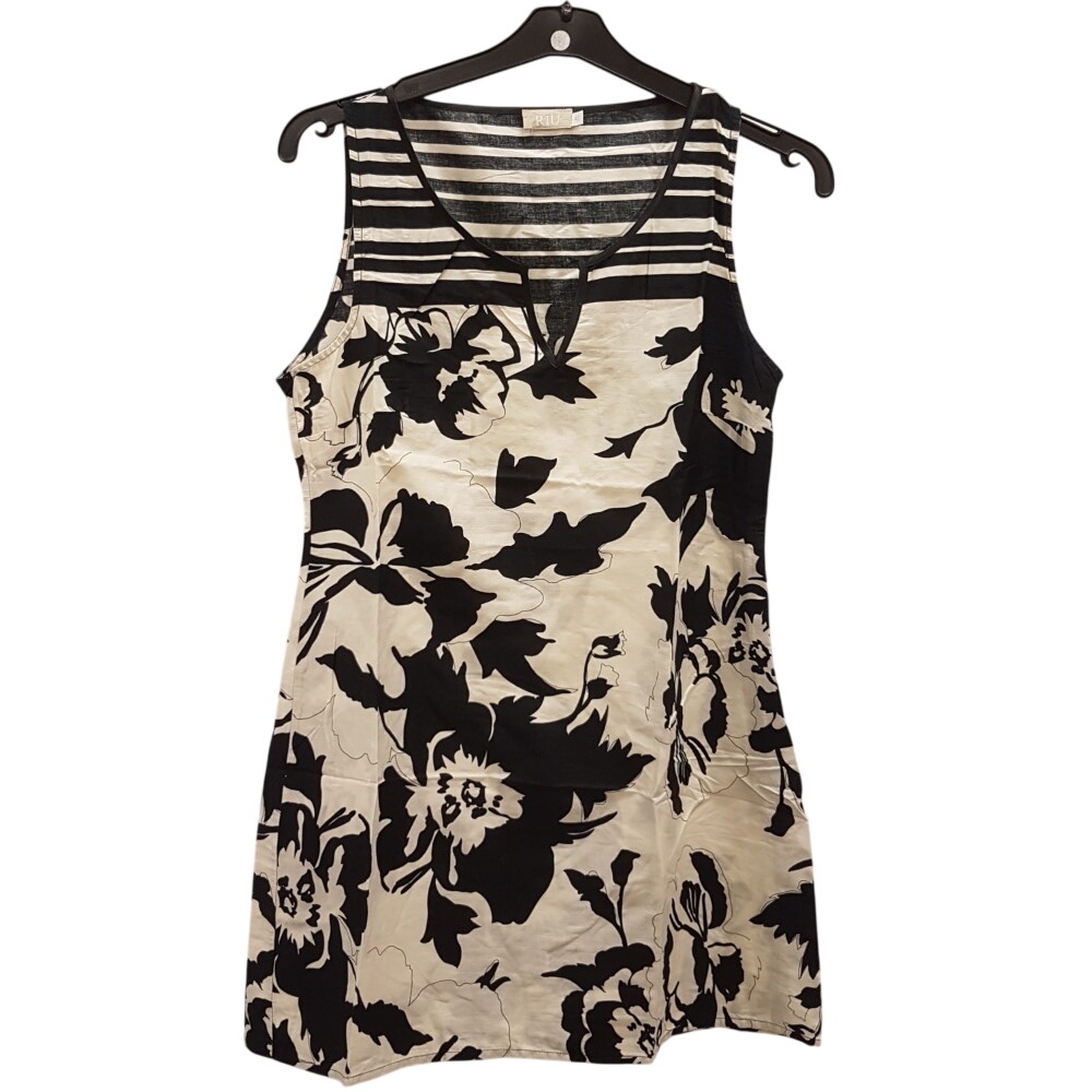 Mini Robe blanche à rayures et fleurs noires et blanches - JACQUELINE RIU - Taille 40 Très bon état - 12,00 € Mini Robe blanche à rayures et fleurs noires et blanches - JACQUELINE RIU - Taille 40 Très bon état reconditionné disponible sur Label Emmaüs