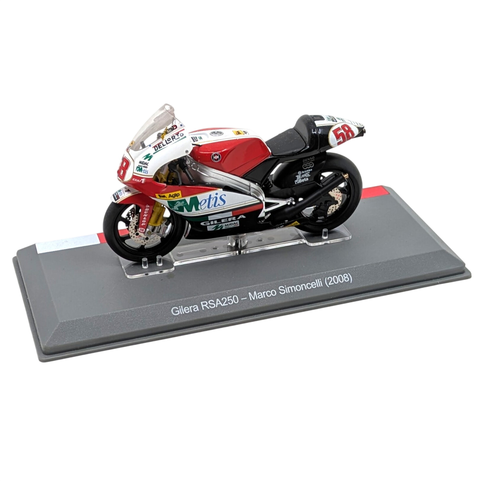 Miniature Gilera RSA250 – Saison 2008, échelle 1/18, modèle Altaya, sans couvercle Bon état - 17,50 € Miniature Gilera RSA250 – Saison 2008, échelle 1/18, modèle Altaya, sans couvercle Bon état reconditionné disponible sur Label Emmaüs