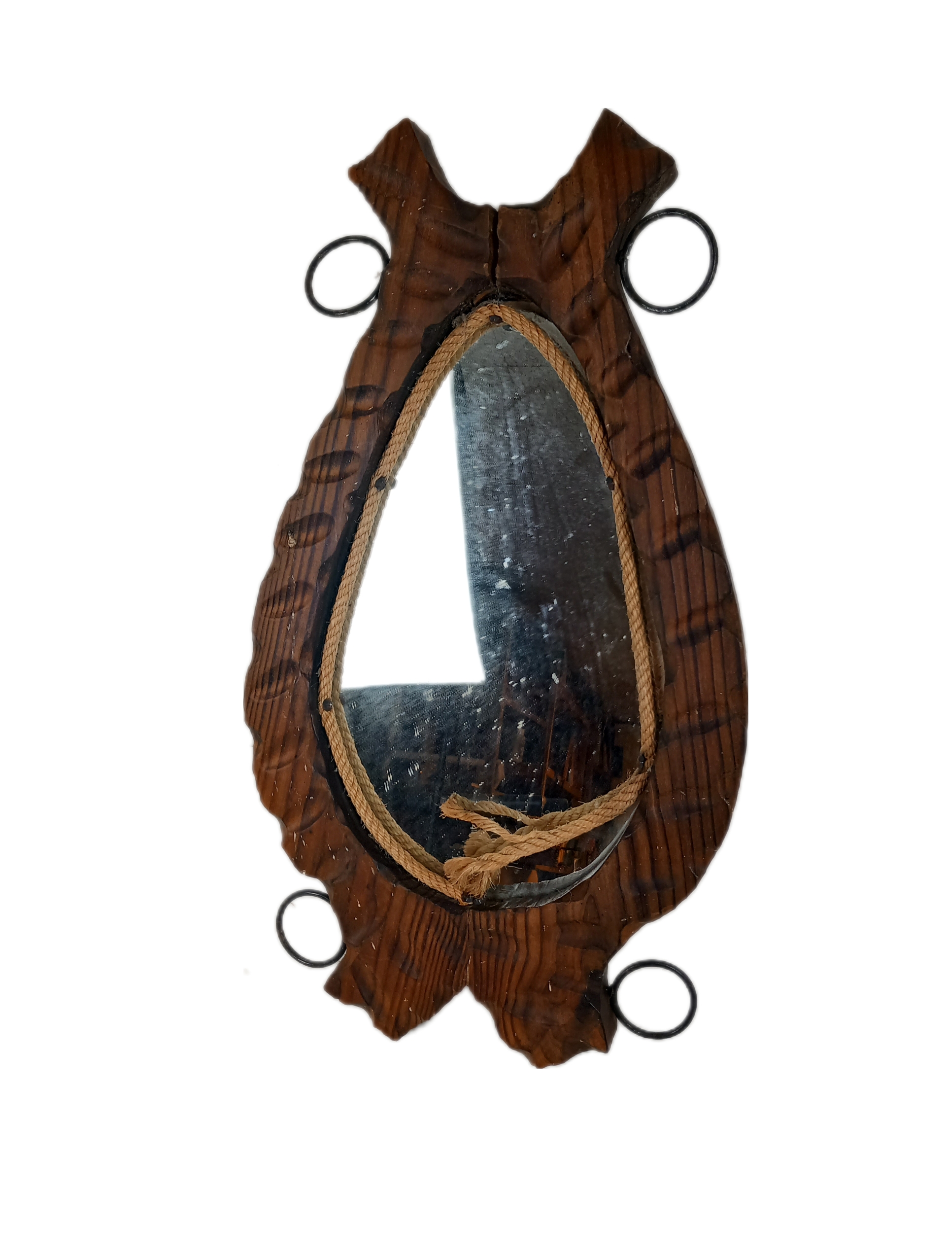 Voir photo 2 de Miroir Brutaliste Vintage Avec Cadre En Bois Miroir Brutaliste Vintage Avec Cadre En Bois Très bon état reconditionné photo 2