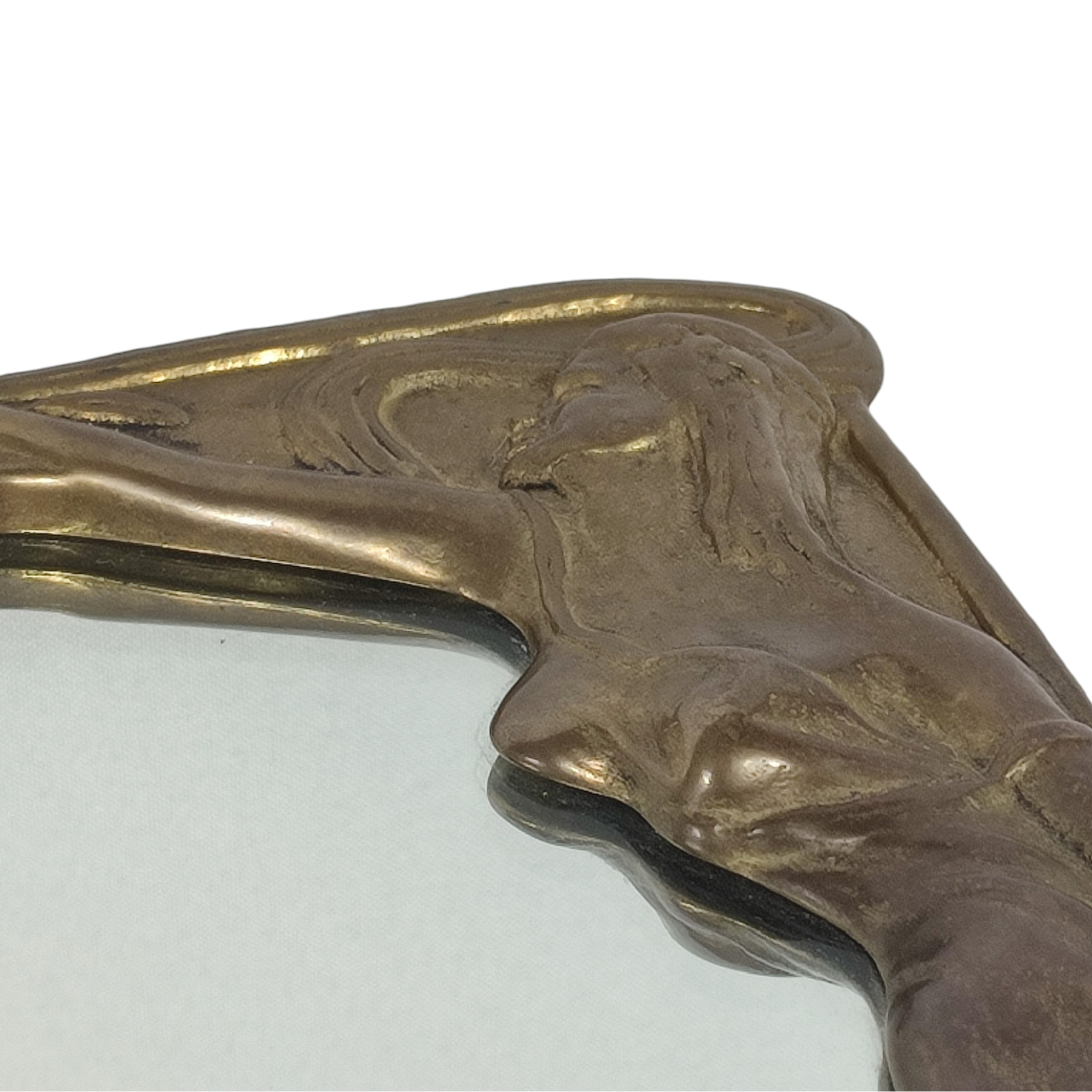 Voir photo 8 de Miroir de table sur pied - Décor Nymphe sur nénuphar - Cadre fleuri - Style Art Nouveau - Bronze Miroir de table sur pied - Décor Nymphe sur nénuphar - Cadre fleuri - Style Art Nouveau - Bronze Bon état reconditionné photo 8