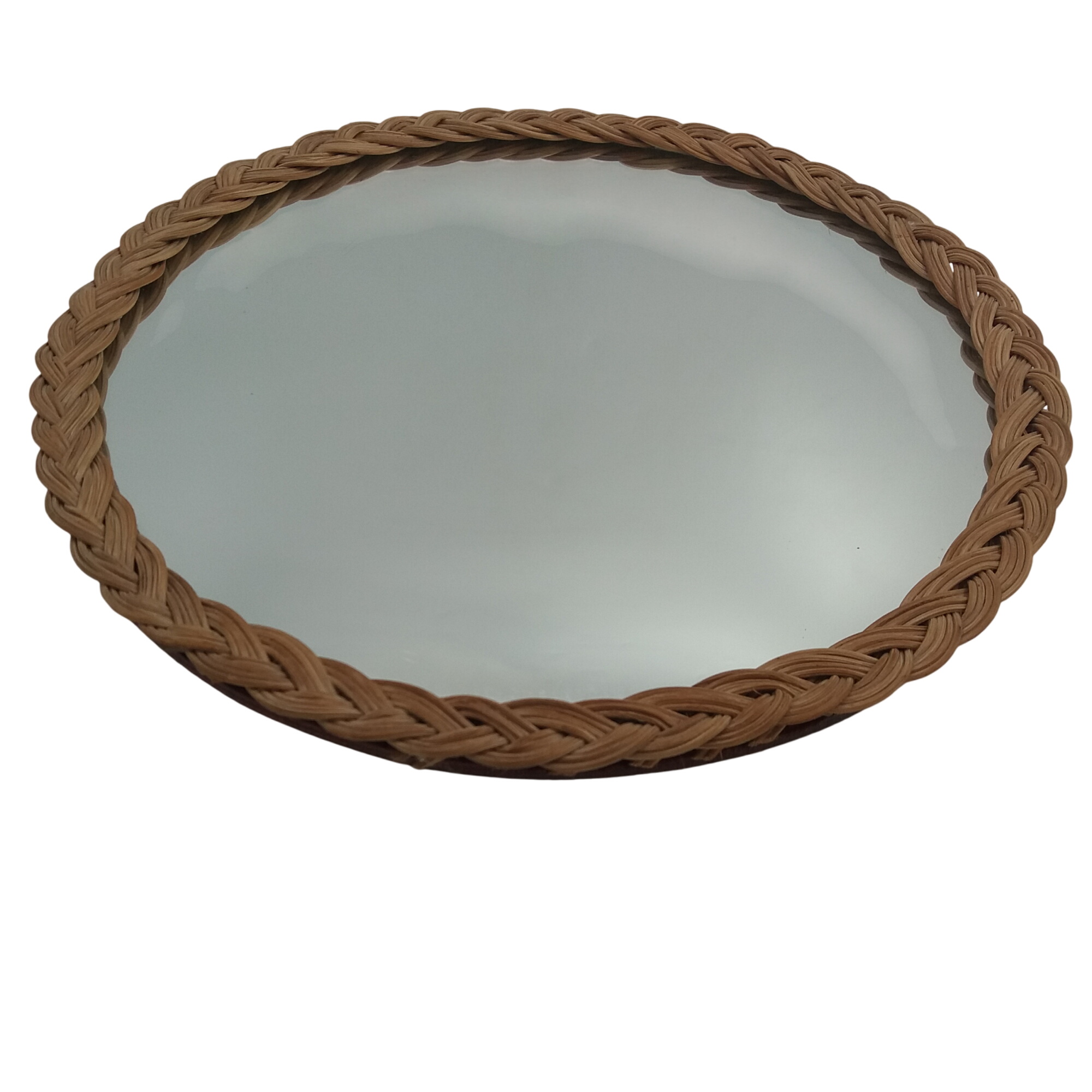 Miroir rond vrai vintage. 31 cm. Rotin tressé. Attache et bois au dos. Très bon état - 35,00 € Miroir rond vrai vintage. 31 cm. Rotin tressé. Attache et bois au dos. Très bon état reconditionné disponible sur Label Emmaüs