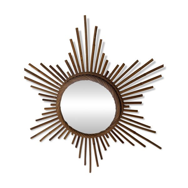 Miroir soleil en rotin – Années 60/70 Bon état reconditionné (offre indisponible)