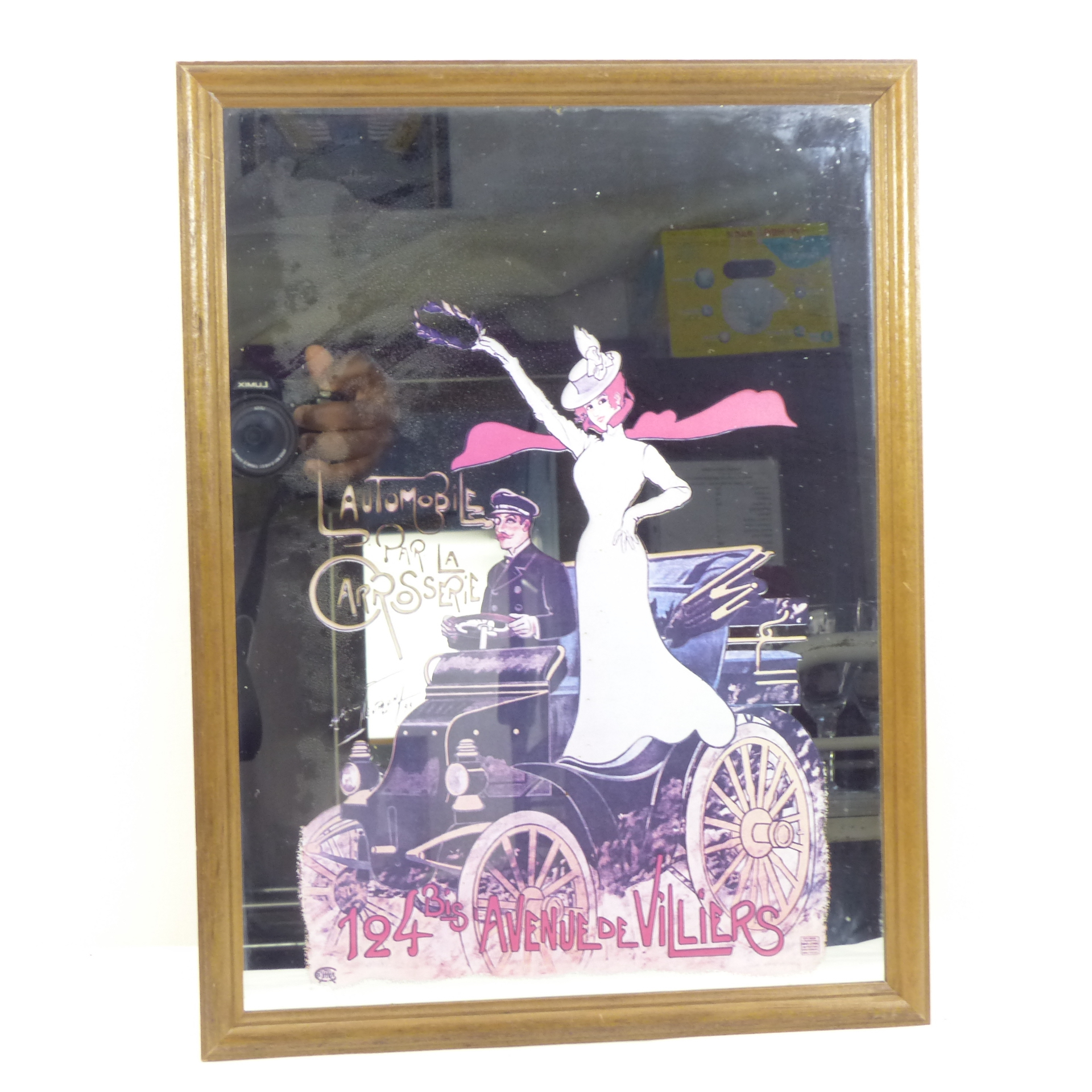 Voir photo 3 de Miroir vintage sérigraphié représentant Guiet et Cie - Maurice Neumont Miroir vintage sérigraphié représentant Guiet et Cie - Maurice Neumont Bon état reconditionné photo 3