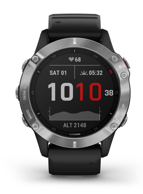 Montre connectée Garmin Fenix 6 Argent avec bracelet noir État correct Garmin reconditionné disponible sur Fnac