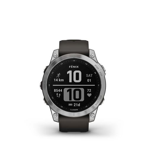 Montre connectée Garmin Fenix 7 Silver avec bracelet silicone Gris État correct Garmin reconditionné disponible sur Fnac