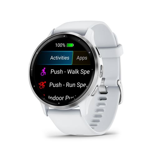 Montre connectée Garmin Venu 3 45mm boitier acier argent avec bracelet silicone blanc État correct Garmin reconditionné disponible sur Fnac