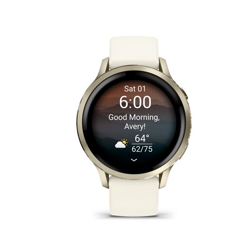 Montre connectée Garmin Venu 4 41 mm Beige et Or lunaire avec bracelet silicone Ivoire État correct Garmin reconditionné disponible sur Fnac