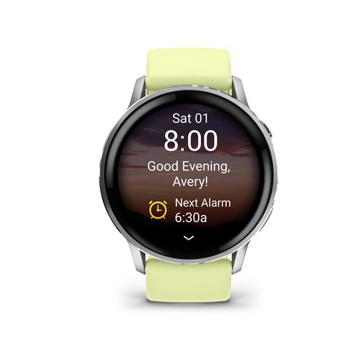 Montre connectée Garmin Venu 4 45 mm Gris et Argent avec bracelet silicone Jaune citron État correct Garmin reconditionné disponible sur Fnac