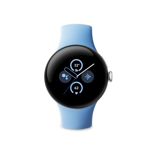 Montre connectée Google Pixel Watch 2 Boîtier en aluminium Argent Poli Bracelet sport Bleu Azur 4G LTE État correct Google reconditionné disponible sur Fnac