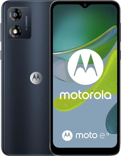 Motorola Moto E13 - 4G smartphone - double SIM - RAM 2 Go / Mémoire interne 64 Go - microSD slot - Écran LCD - 6.5" - 1600 x 720 pixels (60 Hz) - rear camera 13 MP - front camera 5 MP - noir cosmique État correct Motorola reconditionné disponible sur Fnac