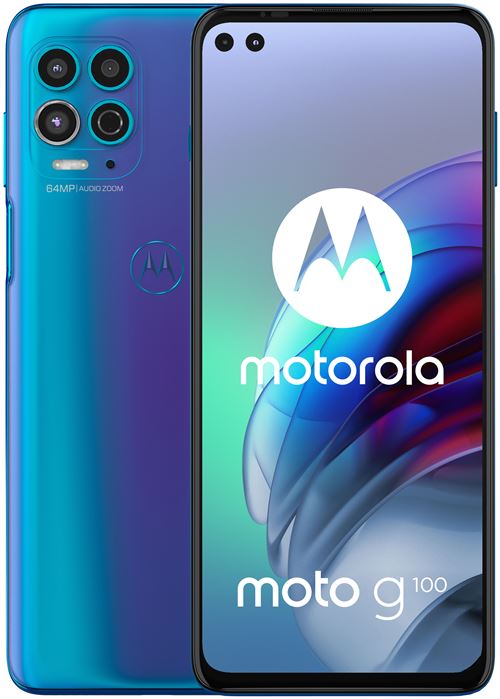 Motorola Moto G100 - 5G smartphone - double SIM - RAM 8 Go / Mémoire interne 128 Go - microSD slot - Écran LCD - 6.7" - 2520 x 1080 pixels (90 Hz) - 3 x caméras arrière 64 MP, 16 MP, 2 MP - 2x front cameras 16 MP, 8 MP - océan iridescent État correct Motorola reconditionné disponible sur Fnac