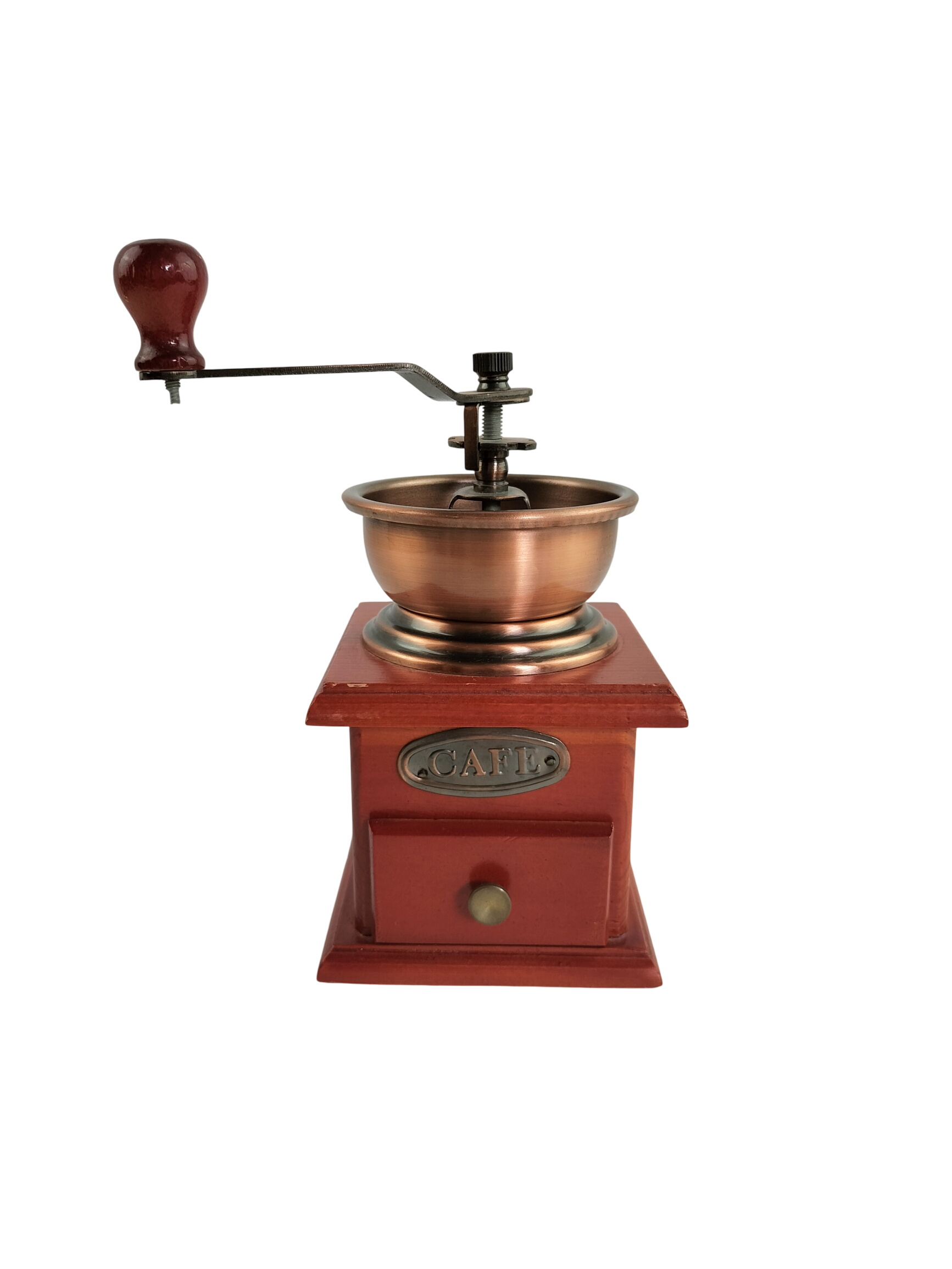 Moulin à café manuel vintage en bois et métal cuivré – Objet déco rétro Bon état - 13,00 € Moulin à café manuel vintage en bois et métal cuivré – Objet déco rétro Bon état reconditionné disponible sur Label Emmaüs
