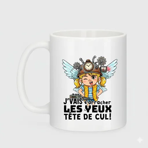 Mug Mème "J'Vais T'Arracher Les Yeux Tête De Cul!" - Tasse Vintage Humour Noir - Punchline Virale Internet - Cadeau Décalé occasion reconditionné disponible sur Rakuten