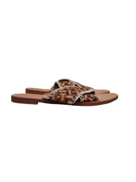Mules en cuir tressé marron - BOUCHARA- t37 de seconde main - 20,00 € Mules en cuir tressé marron - BOUCHARA- t37 de seconde main reconditionné disponible sur Claquettes Market